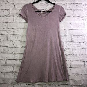 Ultra Flirt Juniors Rose Pink Criss Cross V-Neck Mini Swing T-Shirt Dress Sz XS